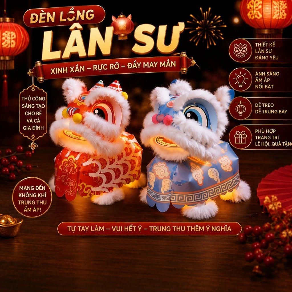 Đèn lồng lân sư xanh đỏ